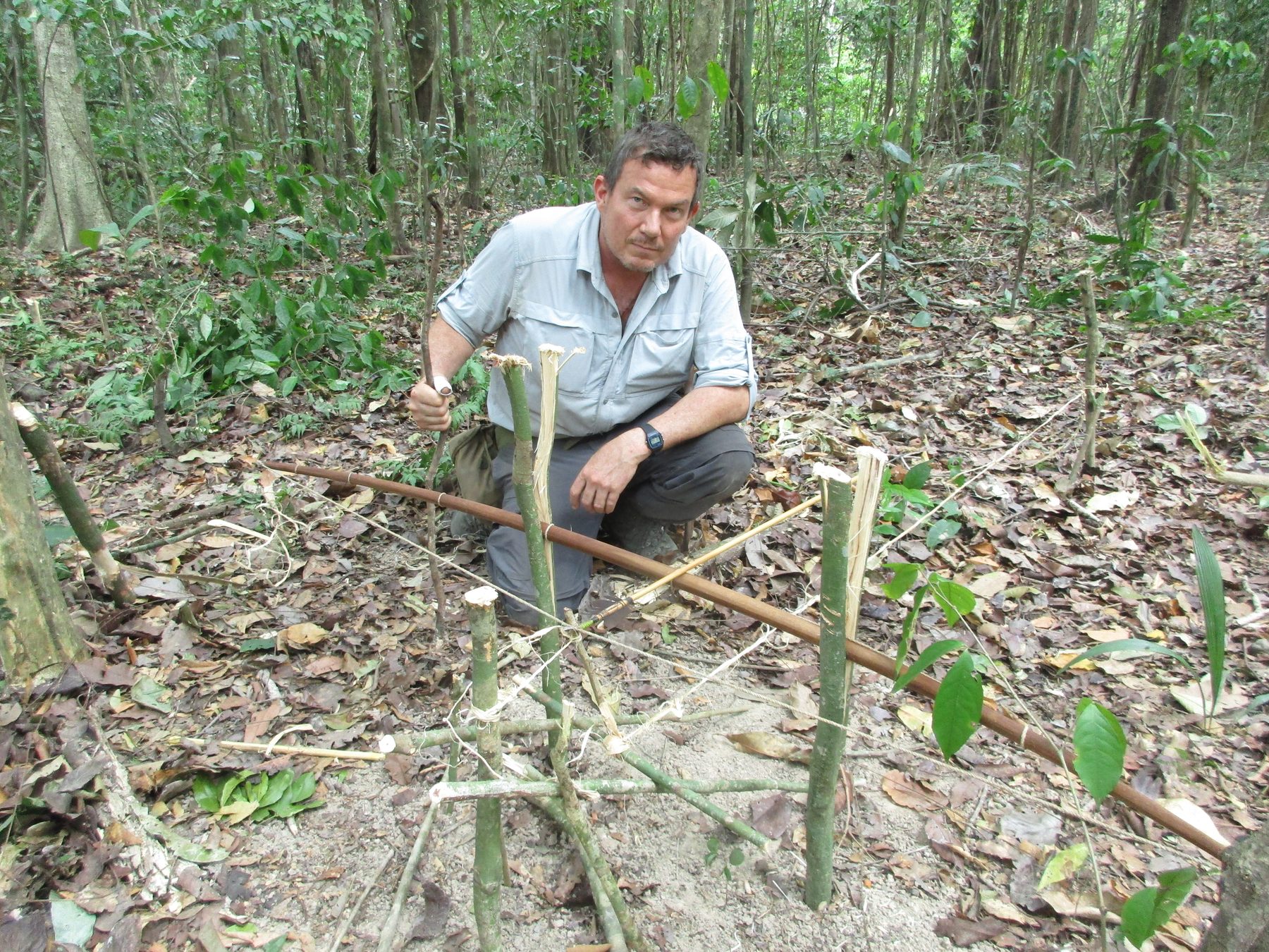 Terry L. Fossum. The Amazon jungle. A bow trap he set.